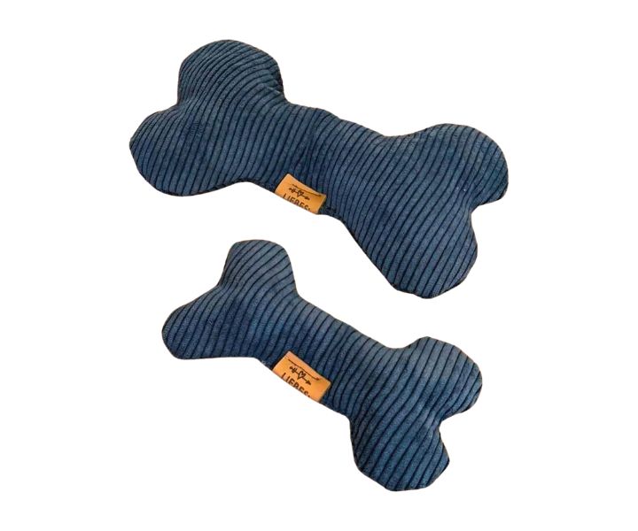Hundespielzeug-Knochen-blau-Breitcord-Liebesfell