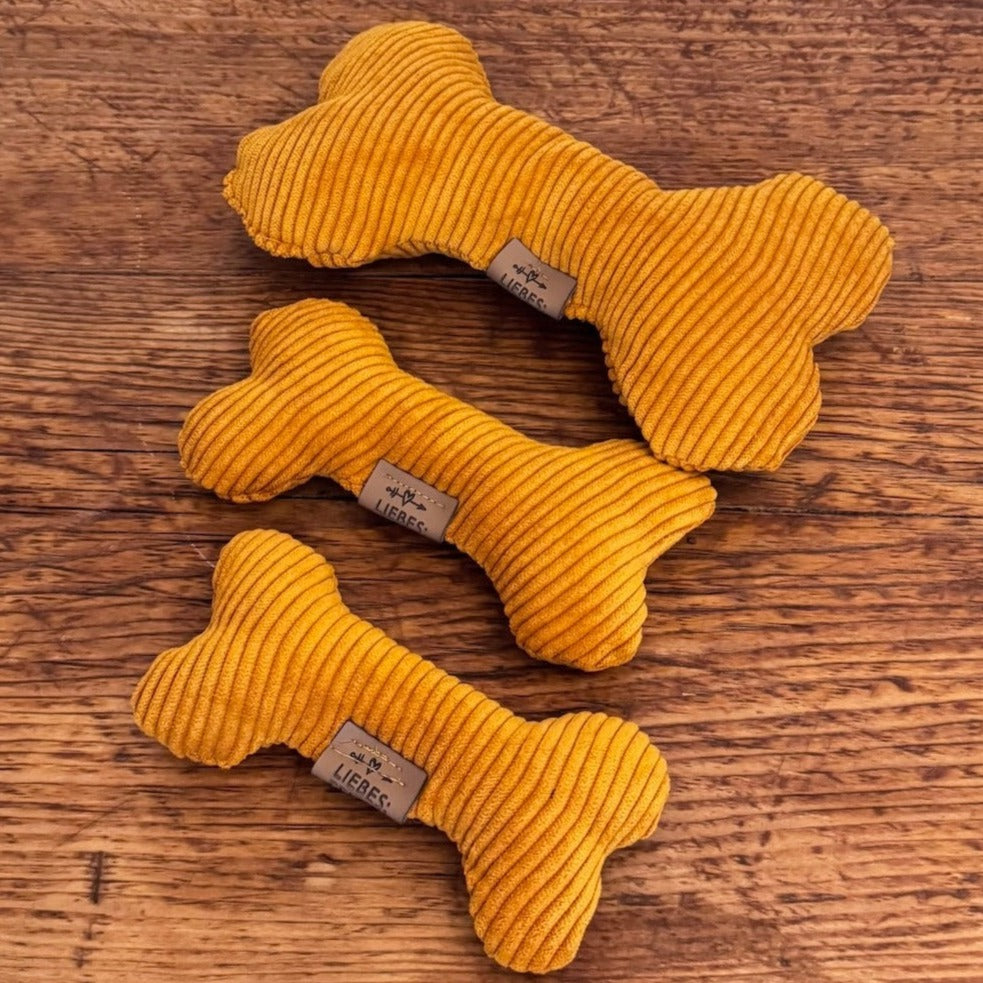 Hundespielzeug | Knochen | gelb | oker | Cord Stoff | Premium |  LIEBESFELL